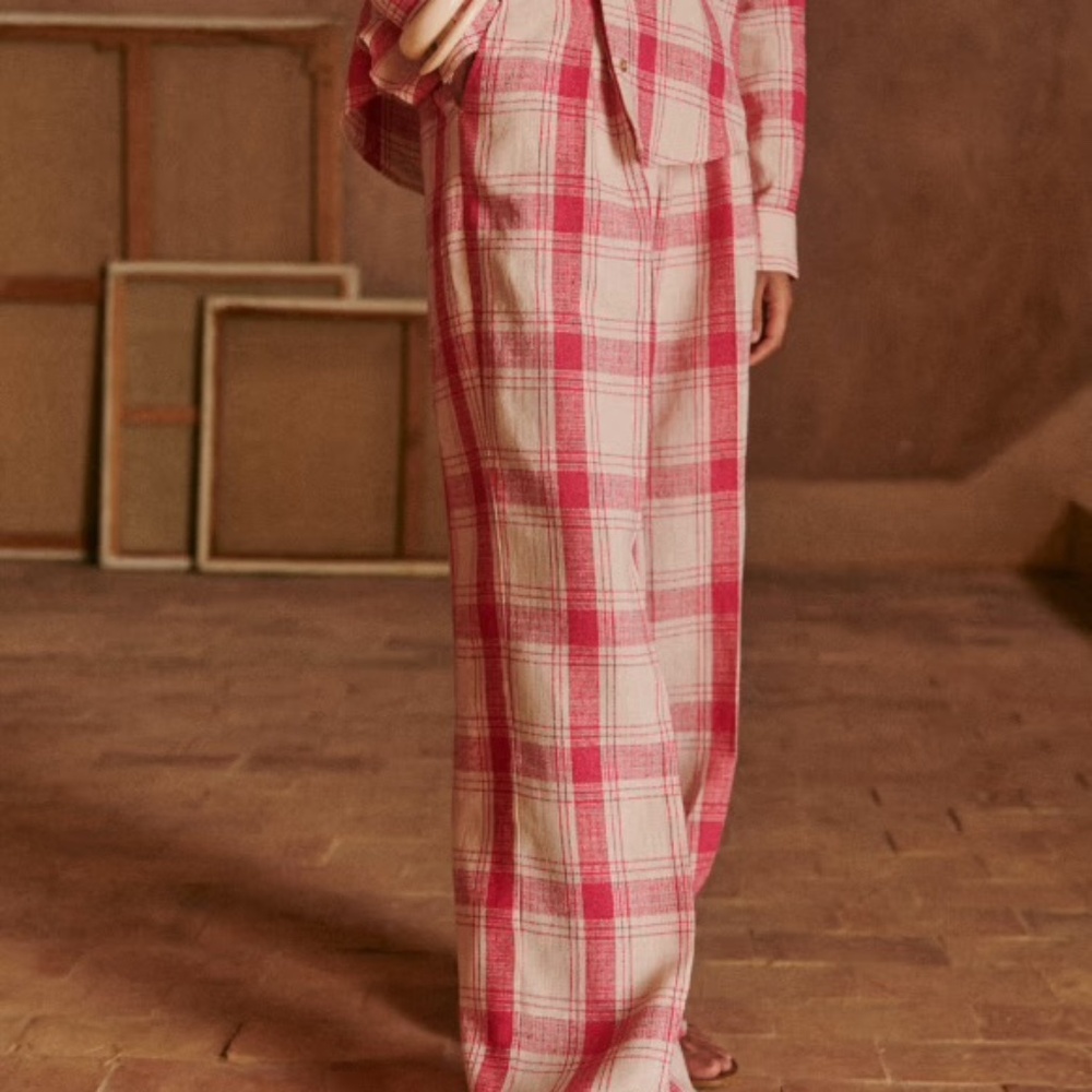 Sezane Théophile Trousers Pink / White Maxi Check - Size 8 or 40 Like New